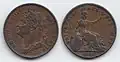 Farthing von 1825, Georg IV. Kupfer.