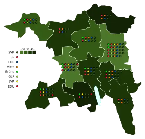 Stärkste Partei nach Wahlkreisen und Sitzverteilung