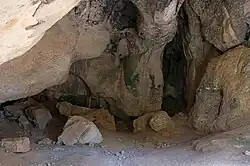 Die Wände der vorderen Höhlenhalle mit den gravierten Tierdarstellungen