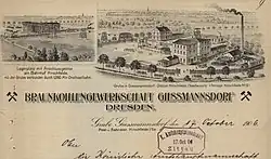 Briefbogen der Grube Gießmannsdorf des Braunkohlenwerkes Herkules (1906)