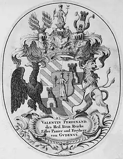 Frei­herren­wappen, Exlibris des Freiherrn Valentin Ferdinand von Gudenus (1732)