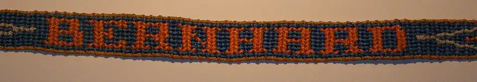 Gürtel mit Namen und 480 Rippenknoten/Webeleinenstek.