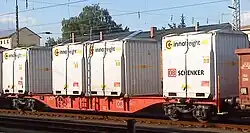 Vierachsiger Tragwagen für ISO-Container (Sgns481 der DB)