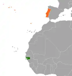 Lage von Portugal und Guinea-Bissau