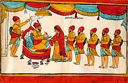 Die Gründung der Khalsa; initiiert von Guru Gobind Singh, dem zehnten Sikh-Guru.