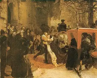 Adolph von Menzel: König Gustav Adolf von Schweden empfängt seine Gemahlin, Maria Eleonora, vor dem Stadtschloss Hanau