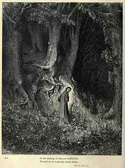 Dante verloren im Wald (Canto I der Göttlichen Komödie, Inferno)