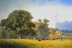 Eugen Krüger: Gut Wellingsbüttel, Landpartie, links Carl und Louise Jauch geb. von Plessen (1868)