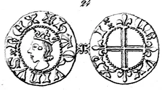 Halb-Pfennig-Münze König Håkon Magnussons mit richtigem Text.