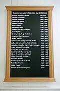 Pastorentafel mit den Namen der Pfarrer seit 1573 (gestiftet 2019)