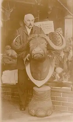 Henry Stewart mit präpariertem Büffelkopf