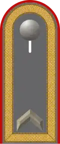 Dienstgradabzeichen auf der Schulterklappe der Jacke des Dienstanzuges für Heeresuniformträger der Artillerietruppe.