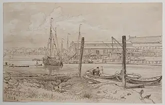 Am Reiherstieg 1884, Zeichnung von Johann Theobald Riefesell