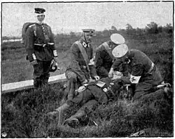 Auffindung eines am Kopf Verwundeten und erster Verband[3]