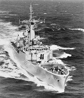 Die HMS Plymouth kurz vor dem Falklandkrieg