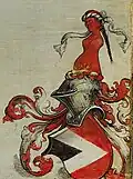 Wappen der Haller von Hallerstein, gemalt von Albrecht Dürer: Mohrin als Helmzier, mit Stirnbinde