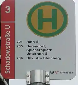 Neuartig gestaltetes Ersatzhaltestellenschildes der Düsseldorfer Rheinbahn