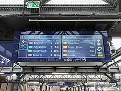 Anzeiger der S-Bahn mit Abfahrtsinformationen zur U-Bahn am Hamburger Hauptbahnhof