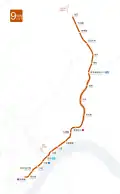 Linie 9 (geplant, Teilstück bereits als Ast der Linie 1 in Betrieb)