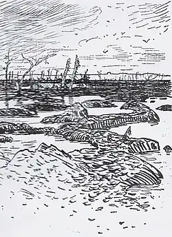 Skizze: Das Trichtergelände zwischen B.T.K. und K.T.K. Gheluvelt (1917)