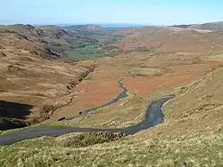 Blick zum Hardknott Pass und in das Eskdale