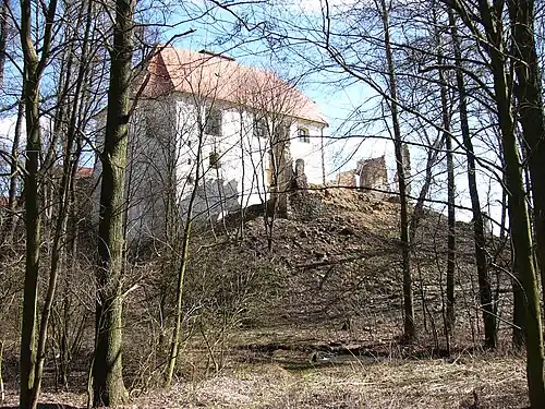 Ansicht des Kirchengebäudes aus dem Tal (2012)