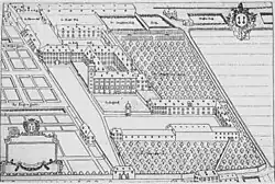 Perspektivische Darstellung des Klosters mit den Gärten (um 1720)
