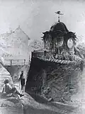 Drachentempel von Haus Sorgenfrei; im Hintergrund die Schmalseite von Haus Albertsberg (H. König, um&nbsp;1866)