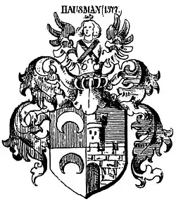 Gemehrtes Wappen derer von Hausmann von 1577 in Siebmachers Wappenbüchern