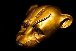Leopardenkopf aus Holz, vergoldet (Grab des Tutanchamun)