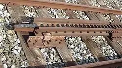 Zahnstangeneinfahrt auf Riggenbach-Zahnstange, gefedert eingebautes Zahnstangenstück, keine Radlenker. Bahnhof Heiden der Appenzeller Bahnen