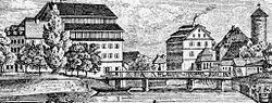 Die zwei Papiermühlen in Heilbronn, Lithografie der Gebrüder Wolff (Detail)