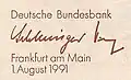 Unterschrift Schlesingers auf DM-Scheinen von 1989 bzw. 1991