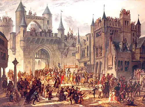 Einzug des französischen Königs Heinrich II. 1552 in die okkupierte Reichsstadt Metz (Ölgemälde)