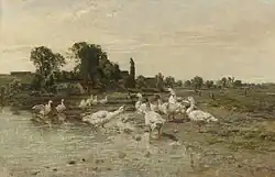 Gänse am Dorfweiher, nach 1880.