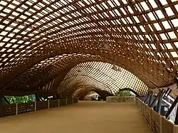 Multihalle in Mannheim, Gitterschale aus Holz, u.&nbsp;a. von Frei Otto