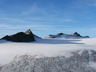 Hintereisspitzen von Norden, vom Brandenburger Haus: von links nach rechts Vordere, Mittlere und Hintere Hintereisspitze