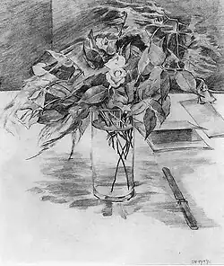 Roses in a Vase Graphitzeichnung, 1919