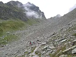 Blick über das Gantschettatäli und Hochmadererjoch zum Hochmaderer (links), Blick von Westen