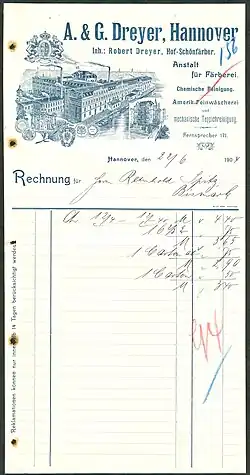Rechnungsbeleg von 1904 mit Abbildung der erweiterten Fabrikanlagen