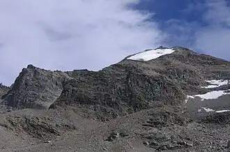 Hoher Angelus mit Nordwestgrat (dunkel im Vordergrund) und Reinstadler-Route