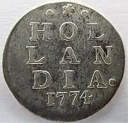 Holländische 2-Stuiver-Münze, Revers, 1774