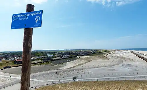 Hondsbossche Dünen mit sichtbarem alten Deich – Blick von Panoramadüne Richtung Süden (2015)