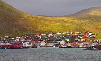 Blick auf Honningsvåg vom Meer