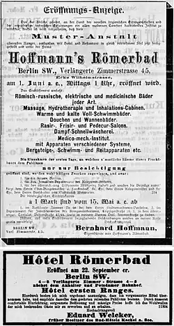 Zeitungswerbung für das Hotel Römerbad 1888