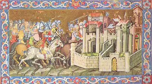 Die Hunnen zerstören Aquileia, Ungarische Bilderchronik um 1360