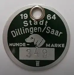 Hundemarke der Stadt Dillingen/Saar, 1964