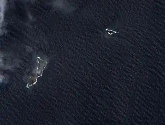 Sentinel-2-Bild von Hunga Tonga–Hunga Haʻapai im Februar 2022