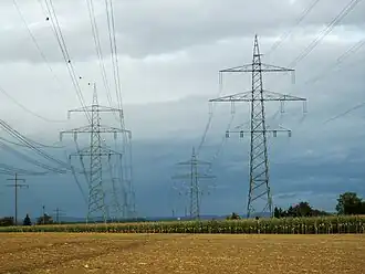Die beiden Leitungen kurz vor dem Umspannwerk Kornwestheim während des Umbaus (2009)