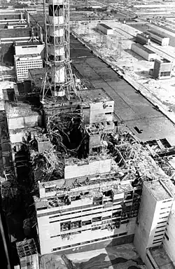 Reaktor von Tschernobyl einige Monate nach der Katastrophe